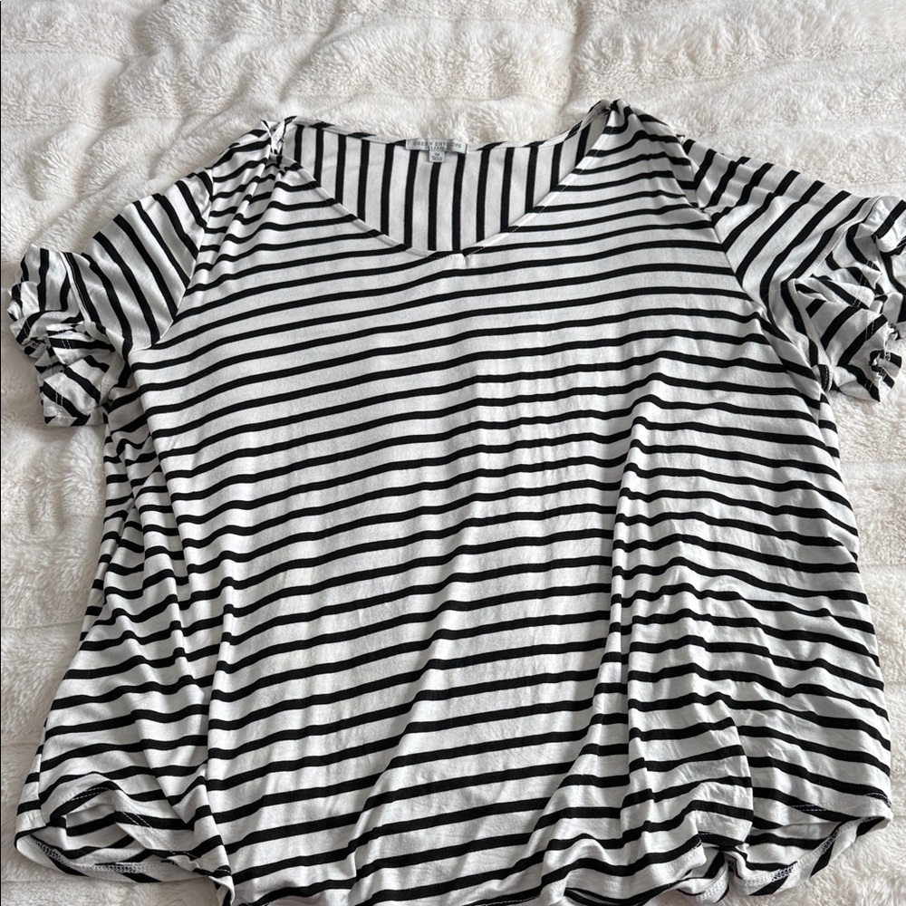 Green Envelope Black and White Striped Short Sleeve Top